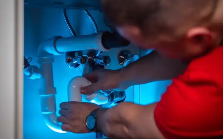 Water heater leak detection in La Mirada: technician checking plumbing connections for the source of a leak